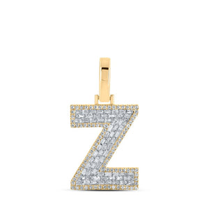 Men's Diamond Charm Pendant | 10kt Yellow Gold Mens Baguette Diamond Z Initial Letter Charm Pendant 1/2 Cttw | Splendid Jewellery GND