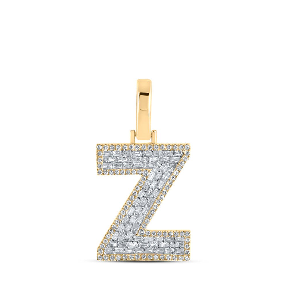 Men's Diamond Charm Pendant | 10kt Yellow Gold Mens Baguette Diamond Z Initial Letter Charm Pendant 1/2 Cttw | Splendid Jewellery GND