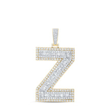 Load image into Gallery viewer, 10kt Yellow Gold Men&#39;s Baguette Diamond Z Initial Letter Charm Pendant - 5-1/2 Cttw | Splendid Jewellery Top view from the 10Kt Yellow Gold Mens Baguette Diamond Z Initial Letter Charm Pendant 5 1 2 Cttwpin216638 collection by Splendid Jewellery