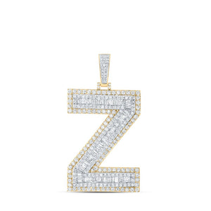 Men's Diamond Charm Pendant | 10kt Yellow Gold Mens Baguette Diamond Z Initial Letter Charm Pendant 5-1/2 Cttw | Splendid Jewellery GND