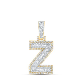 10kt Yellow Gold Baguette Diamond Z Initial Charm Pendant - 5/8 Cttw - Men's Diamond Jewelry Top view from the 10Kt Yellow Gold Mens Baguette Diamond Z Initial Letter Charm Pendant 5 8 Cttwpin216932 collection by Splendid Jewellery