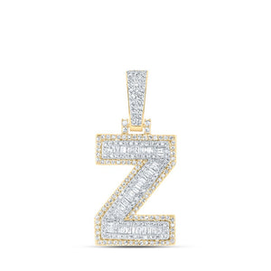 Men's Diamond Charm Pendant | 10kt Yellow Gold Mens Baguette Diamond Z Initial Letter Charm Pendant 5/8 Cttw | Splendid Jewellery GND