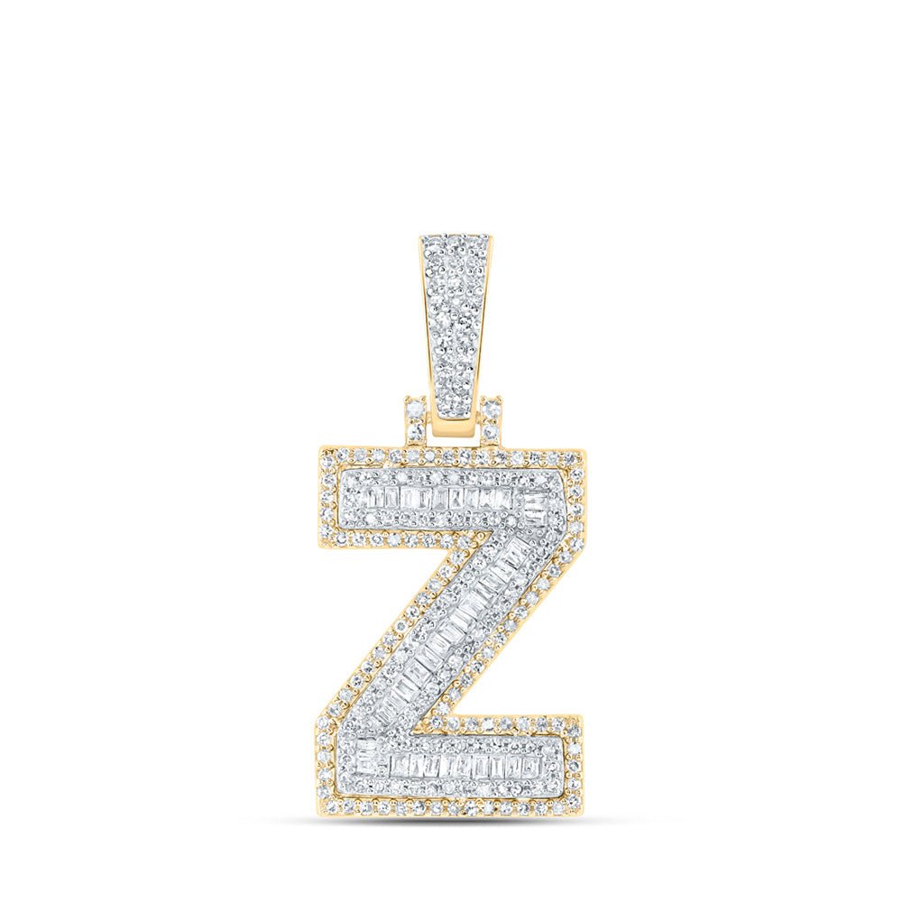 Men's Diamond Charm Pendant | 10kt Yellow Gold Mens Baguette Diamond Z Initial Letter Charm Pendant 5/8 Cttw | Splendid Jewellery GND