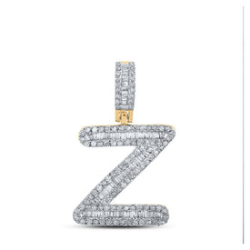 10kt Yellow Gold Baguette Diamond Z Initial Pendant - 1/2 Cttw Men's Charm product  Top View from Splendid Jewellery