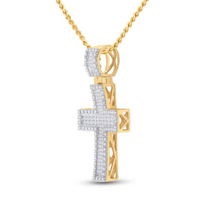 Men's Diamond Charm Pendant | 10kt Yellow Gold Mens Princess Diamond Cross Charm Pendant 1 Cttw | Splendid Jewellery GND