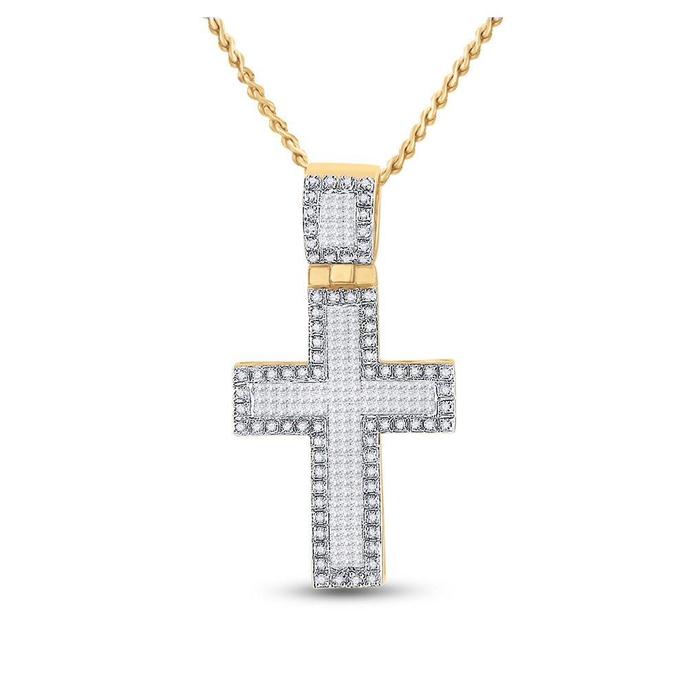 Men's Diamond Charm Pendant | 10kt Yellow Gold Mens Princess Diamond Cross Charm Pendant 1 Cttw | Splendid Jewellery GND