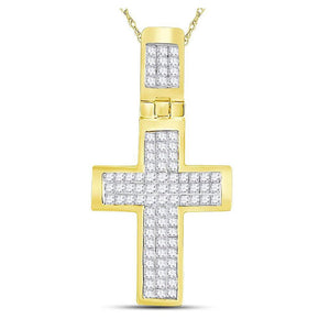 Men's Diamond Charm Pendant | 10kt Yellow Gold Mens Princess Diamond Cross Charm Pendant 5/8 Cttw | Splendid Jewellery GND