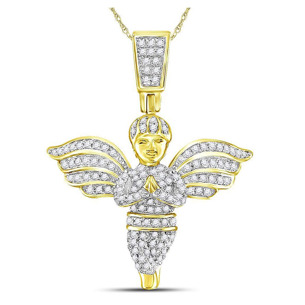 Men's Diamond Charm Pendant | 10kt Yellow Gold Mens Round Angel Diamond Charm Pendant 3/8 Cttw | Splendid Jewellery GND
