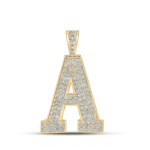 Men's Diamond Charm Pendant | 10kt Yellow Gold Mens Round Diamond A Initial Letter Charm Pendant 1-3/4 Cttw | Splendid Jewellery GND