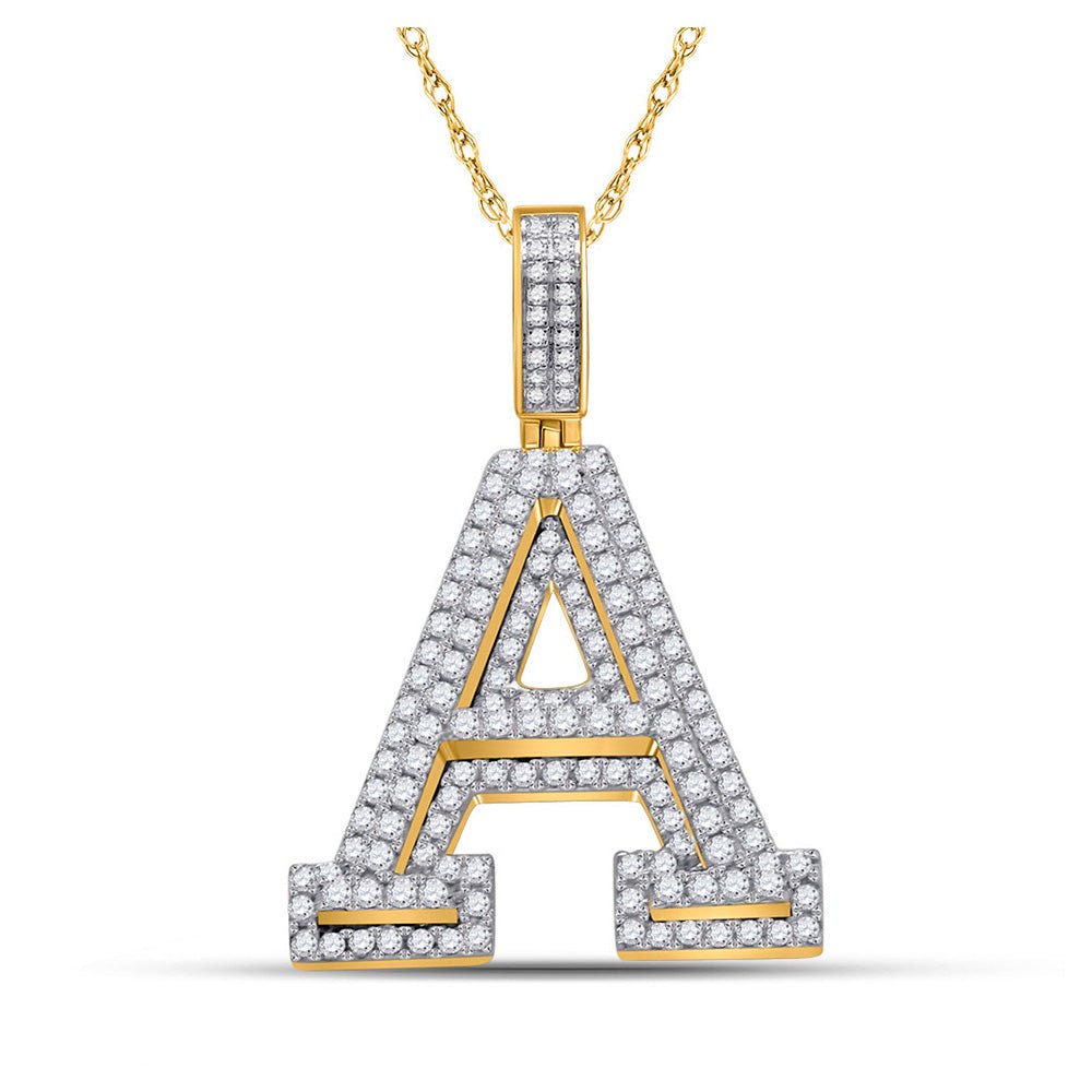 Men's Diamond Charm Pendant | 10kt Yellow Gold Mens Round Diamond A Initial Letter Charm Pendant 1-3/4 Cttw | Splendid Jewellery GND