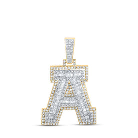 10kt Yellow Gold Men's Round Diamond A Initial Letter Charm Pendant - 7/8 Cttw - Splendid Jewellery Top view from the 10Kt Yellow Gold Mens Round Diamond A Initial Letter Charm Pendant 7 8 Cttwpin232812 collection by Splendid Jewellery