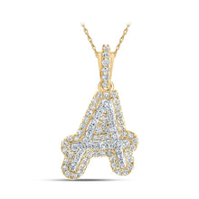 Load image into Gallery viewer, 10kt Yellow Gold Men&#39;s Round Diamond A Initial Letter Pendant - 1/5 Cttw product  Top View from Splendid Jewellery