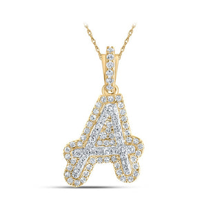Men's Diamond Charm Pendant | 10kt Yellow Gold Mens Round Diamond A Initial Letter Pendant 1/5 Cttw | Splendid Jewellery GND