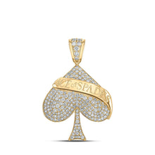 Load image into Gallery viewer, 10kt Yellow Gold Men's Round Diamond Ace of Spades Charm Pendant - 1-5/8 Cttw | Splendid Jewellery Top view from the 10Kt Yellow Gold Mens Round Diamond Ace Of Spades Charm Pendant 1 5 8 Cttwpin217650 collection by Splendid Jewellery