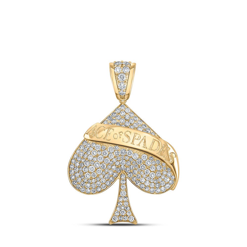 Men's Diamond Charm Pendant | 10kt Yellow Gold Mens Round Diamond Ace of Spades Charm Pendant 1-5/8 Cttw | Splendid Jewellery GND