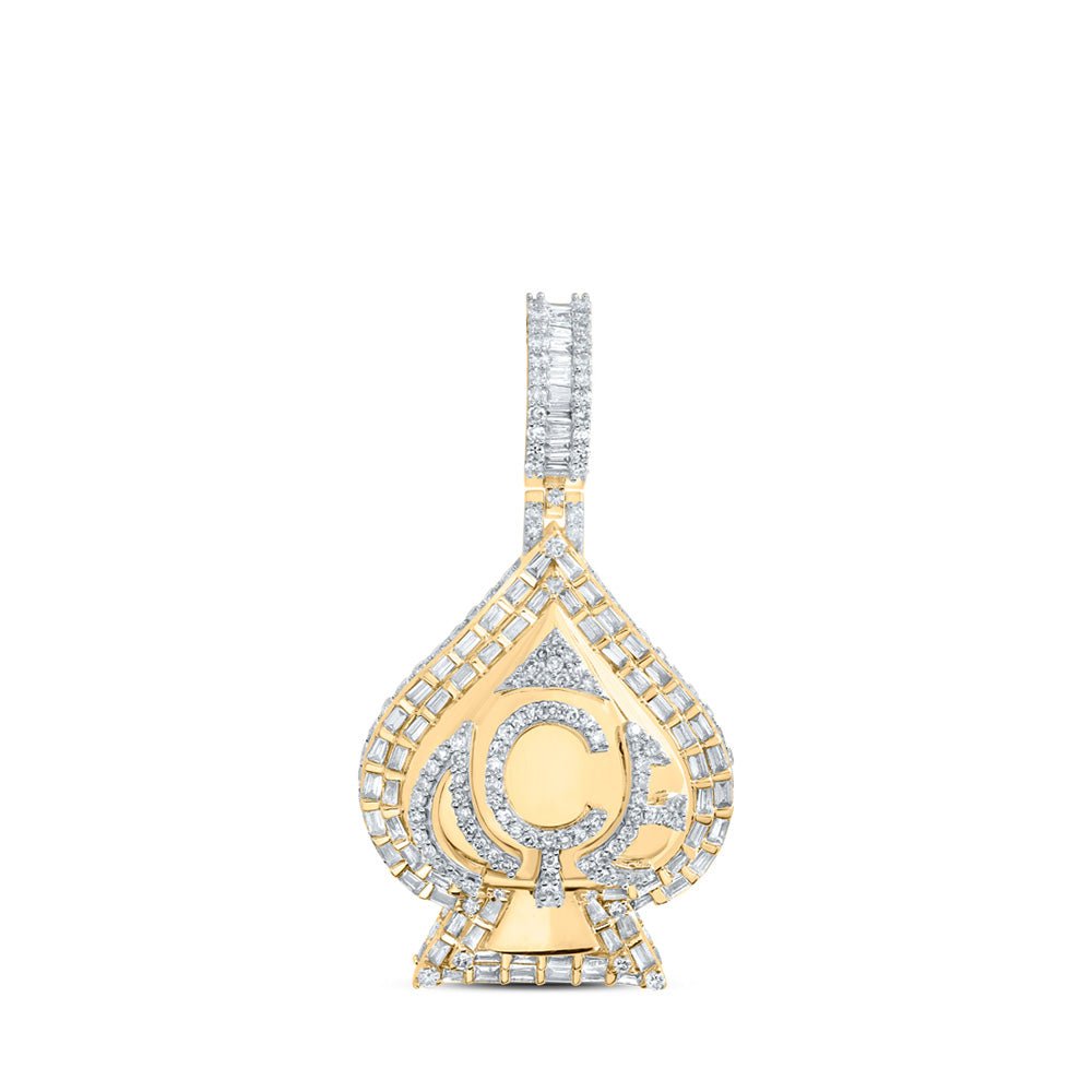 Men's Diamond Charm Pendant | 10kt Yellow Gold Mens Round Diamond ACE Spade Charm Pendant 2-1/4 Cttw | Splendid Jewellery GND