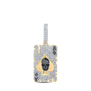 Men's Diamond Charm Pendant | 10kt Yellow Gold Mens Round Diamond ACE Spade Skull Charm Pendant 1-1/3 Cttw | Splendid Jewellery GND