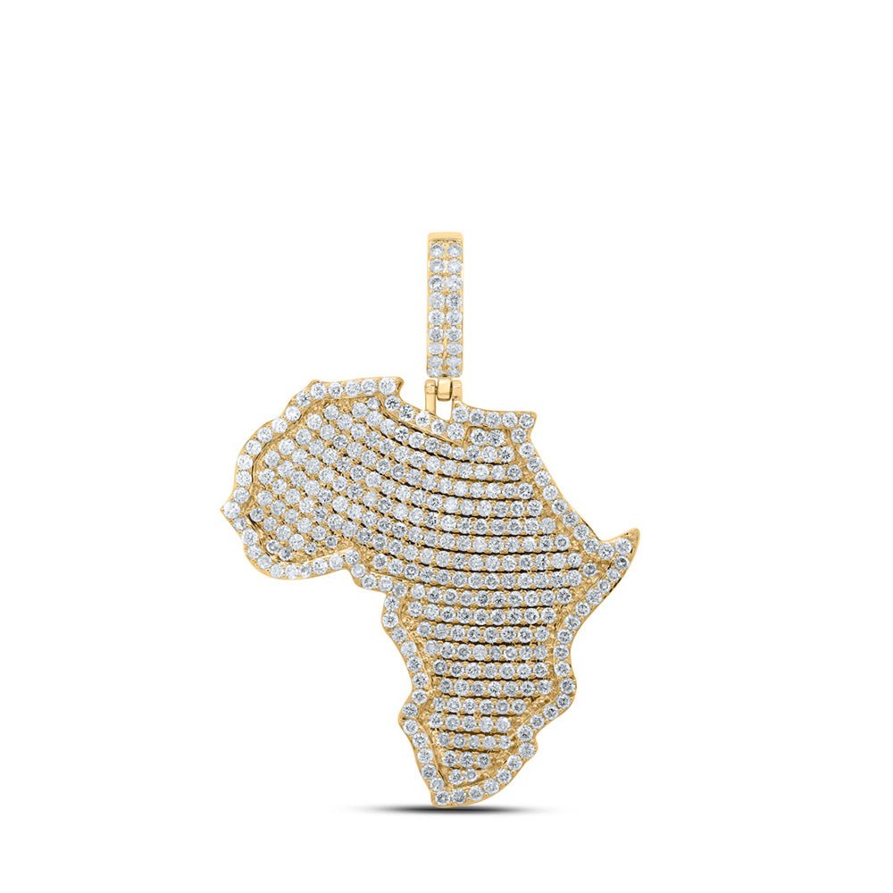 Men's Diamond Charm Pendant | 10kt Yellow Gold Mens Round Diamond Africa Charm Pendant 3 Cttw | Splendid Jewellery GND