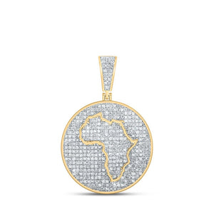 Men's Diamond Charm Pendant | 10kt Yellow Gold Mens Round Diamond Africa Circle Charm Pendant 1-1/3 Cttw | Splendid Jewellery GND