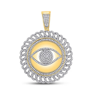 Men's Diamond Charm Pendant | 10kt Yellow Gold Mens Round Diamond All Seeing Eye Circle Charm Pendant 1-3/4 Cttw | Splendid Jewellery GND