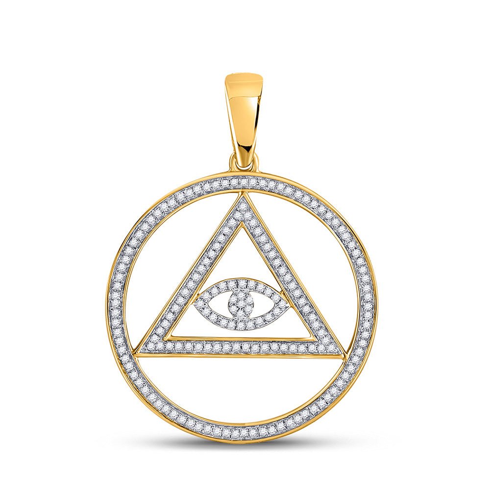 Men's Diamond Charm Pendant | 10kt Yellow Gold Mens Round Diamond All-Seeing Eye of Providence Charm Pendant 1/2 Cttw | Splendid Jewellery GND