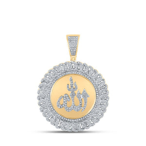Men's Diamond Charm Pendant | 10kt Yellow Gold Mens Round Diamond Allah Islam Charm Pendant 1-1/3 Cttw | Splendid Jewellery GND