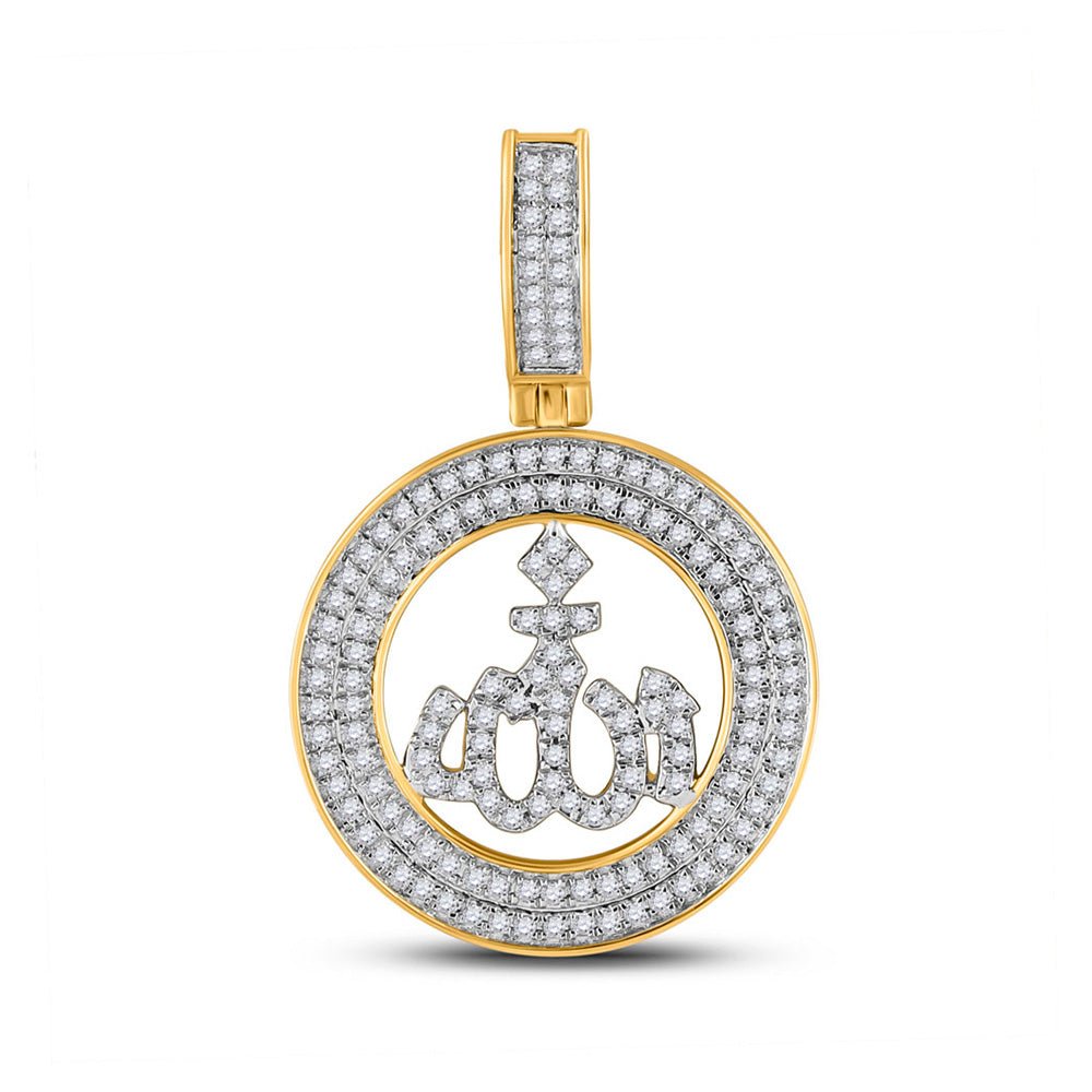 Men's Diamond Charm Pendant | 10kt Yellow Gold Mens Round Diamond Allah Islam Charm Pendant 1/2 Cttw | Splendid Jewellery GND