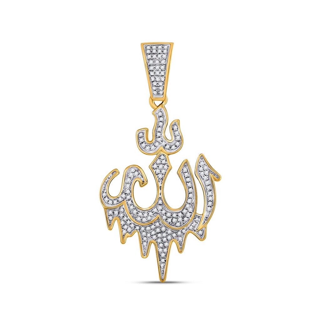 Men's Diamond Charm Pendant | 10kt Yellow Gold Mens Round Diamond Allah Islam Charm Pendant 1/2 Cttw | Splendid Jewellery GND