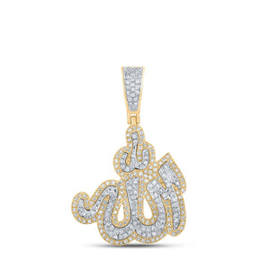 Men's Diamond Charm Pendant | 10kt Yellow Gold Mens Round Diamond Allah Islam Charm Pendant 3/4 Cttw | Splendid Jewellery GND