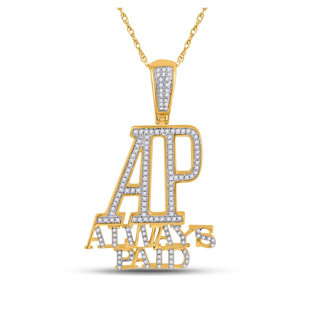 Men's Diamond Charm Pendant | 10kt Yellow Gold Mens Round Diamond Always Paid Charm Pendant 1/2 Cttw | Splendid Jewellery GND