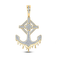 Load image into Gallery viewer, 10kt Yellow Gold Men&#39;s Diamond Anchor Cross Charm Pendant - 1/2 Cttw Top view from the 10Kt Yellow Gold Mens Round Diamond Anchor Cross Charm Pendant 1 2 Cttwpin284288 collection by Splendid Jewellery