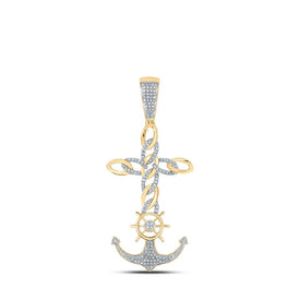 10kt Yellow Gold Men's Diamond Anchor Cross Charm Pendant - 3/8 Cttw Top view from the 10Kt Yellow Gold Mens Round Diamond Anchor Cross Charm Pendant 3 8 Cttwpin289168 collection by Splendid Jewellery