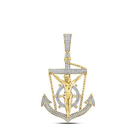 10kt Yellow Gold Men's Round Diamond Anchor Jesus Cross Pendant - 1/2 Cttw | Splendid Jewellery Top view from the 10Kt Yellow Gold Mens Round Diamond Anchor Jesus Cross Charm Pendant 1 2 Cttwpin226608 collection by Splendid Jewellery