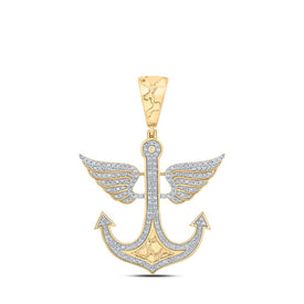 10kt Yellow Gold Men's Diamond Anchor Wing Charm Pendant - 1/2 Cttw Top view from the 10Kt Yellow Gold Mens Round Diamond Anchor Wing Charm Pendant 1 2 Cttwpin287404 collection by Splendid Jewellery