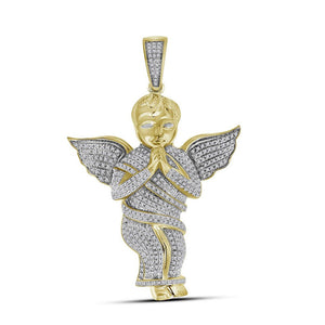 Men's Diamond Charm Pendant | 10kt Yellow Gold Mens Round Diamond Angel Charm Pendant 1 Cttw | Splendid Jewellery GND