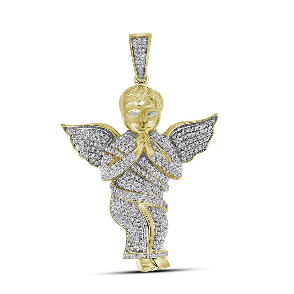 Men's Diamond Charm Pendant | 10kt Yellow Gold Mens Round Diamond Angel Charm Pendant 1 Cttw | Splendid Jewellery GND