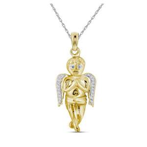 Men's Diamond Charm Pendant | 10kt Yellow Gold Mens Round Diamond Angel Charm Pendant 1/20 Cttw | Splendid Jewellery GND