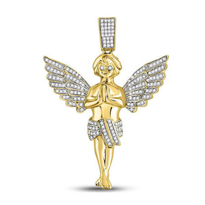 Men's Diamond Charm Pendant | 10kt Yellow Gold Mens Round Diamond Angel Charm Pendant 3/8 Cttw | Splendid Jewellery GND