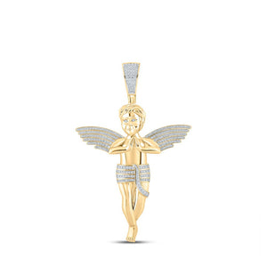 Men's Diamond Charm Pendant | 10kt Yellow Gold Mens Round Diamond Angel Charm Pendant 4-1/4 Cttw | Splendid Jewellery GND