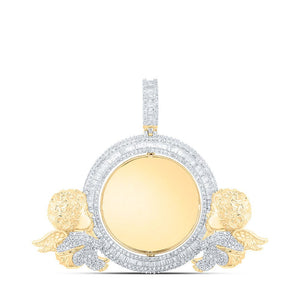 Men's Diamond Charm Pendant | 10kt Yellow Gold Mens Round Diamond Angel Memory Circle Charm Pendant 5-3/4 Cttw | Splendid Jewellery GND