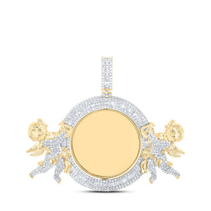 Men's Diamond Charm Pendant | 10kt Yellow Gold Mens Round Diamond Angel Memory Circle Charm Pendant 6 Cttw | Splendid Jewellery GND