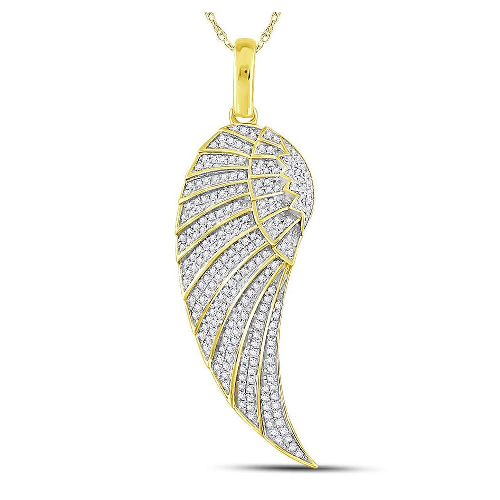 Men's Diamond Charm Pendant | 10kt Yellow Gold Mens Round Diamond Angel Wing Charm Pendant 5/8 Cttw | Splendid Jewellery GND