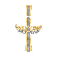 Load image into Gallery viewer, 10kt Yellow Gold Mens Diamond Angel Wing Cross Pendant - 3/8 Cttw Top view from the 10Kt Yellow Gold Mens Round Diamond Angel Wing Cuban Link Cross Charm Pendant 3 8 Cttwpin287669 collection by Splendid Jewellery