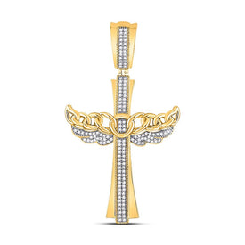 10kt Yellow Gold Mens Diamond Angel Wing Cross Pendant - 3/8 Cttw Top view from the 10Kt Yellow Gold Mens Round Diamond Angel Wing Cuban Link Cross Charm Pendant 3 8 Cttwpin287669 collection by Splendid Jewellery