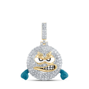 Men's Diamond Charm Pendant | 10kt Yellow Gold Mens Round Diamond Angry Rage Emoji Charm Pendant 1-3/4 Cttw | Splendid Jewellery GND