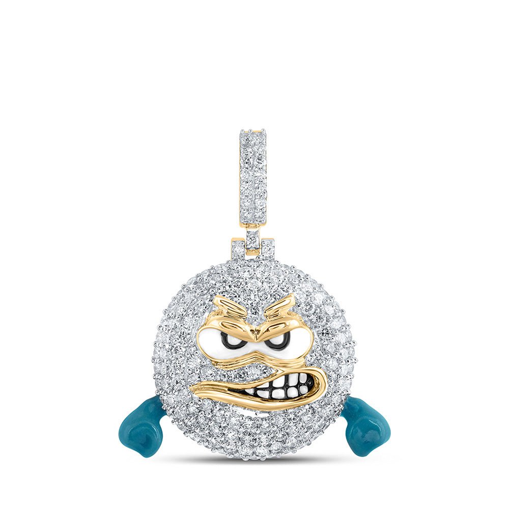 Men's Diamond Charm Pendant | 10kt Yellow Gold Mens Round Diamond Angry Rage Emoji Charm Pendant 1-3/4 Cttw | Splendid Jewellery GND