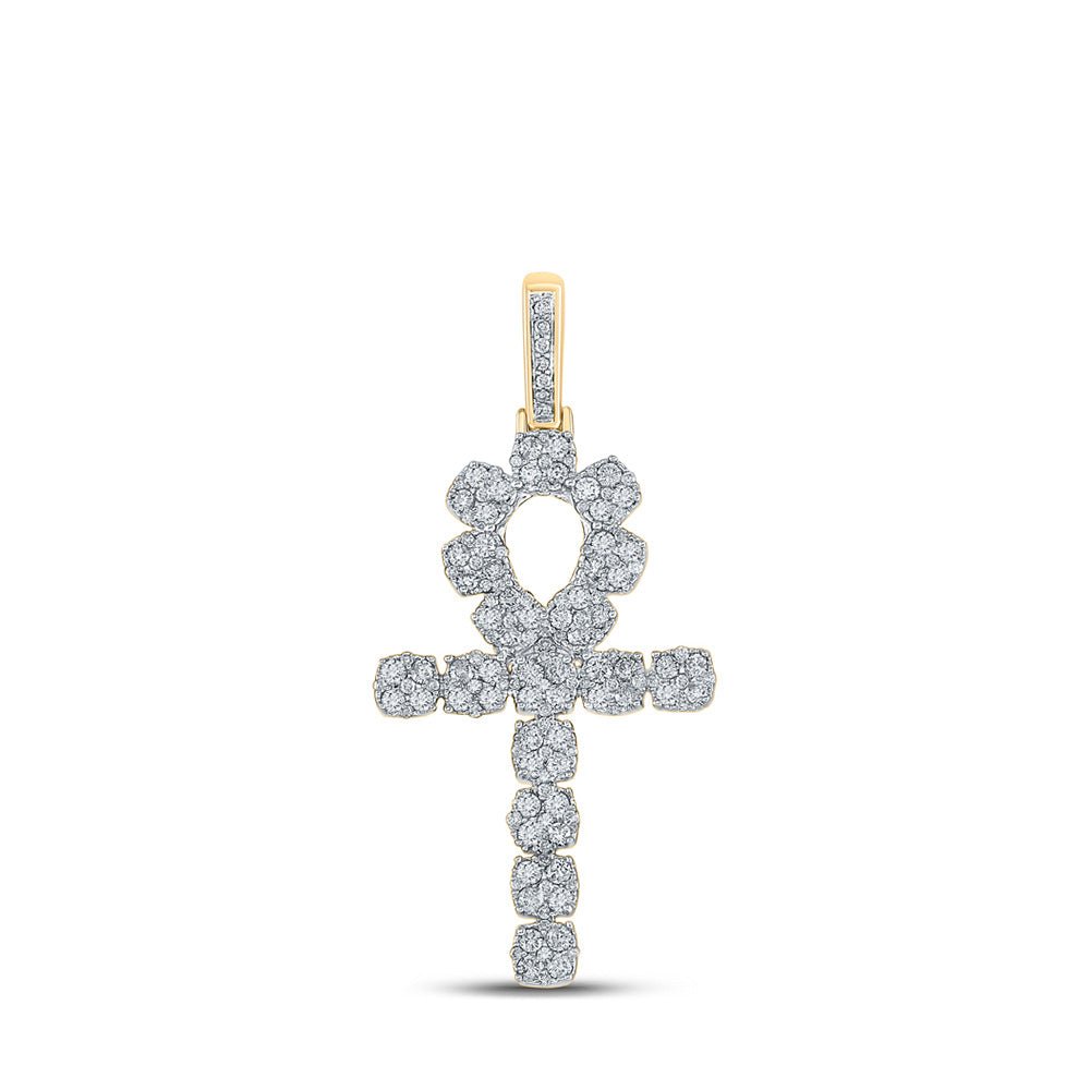 Men's Diamond Charm Pendant | 10kt Yellow Gold Mens Round Diamond Ankh Cross Charm Pendant 1-1/4 Cttw | Splendid Jewellery GND