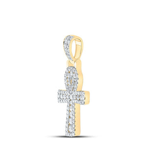 Men's Diamond Charm Pendant | 10kt Yellow Gold Mens Round Diamond Ankh Cross Charm Pendant 1-3/4 Cttw | Splendid Jewellery GND