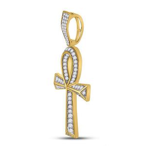 Men's Diamond Charm Pendant | 10kt Yellow Gold Mens Round Diamond Ankh Cross Charm Pendant 1-3/4 Cttw | Splendid Jewellery GND