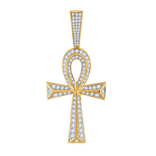 Load image into Gallery viewer, 10kt Yellow Gold Men's Round Diamond Ankh Cross Charm Pendant - Exquisite Brilliance Top view from the 10Kt Yellow Gold Mens Round Diamond Ankh Cross Charm Pendant 1 3 4 Cttwpin280012 collection by Splendid Jewellery